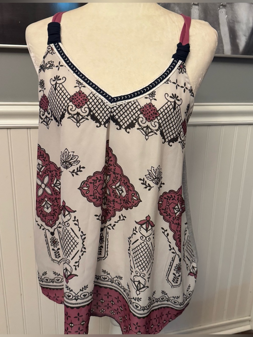 Rewind Purple Gray White Halter Tank Top Size Large Boho Festival